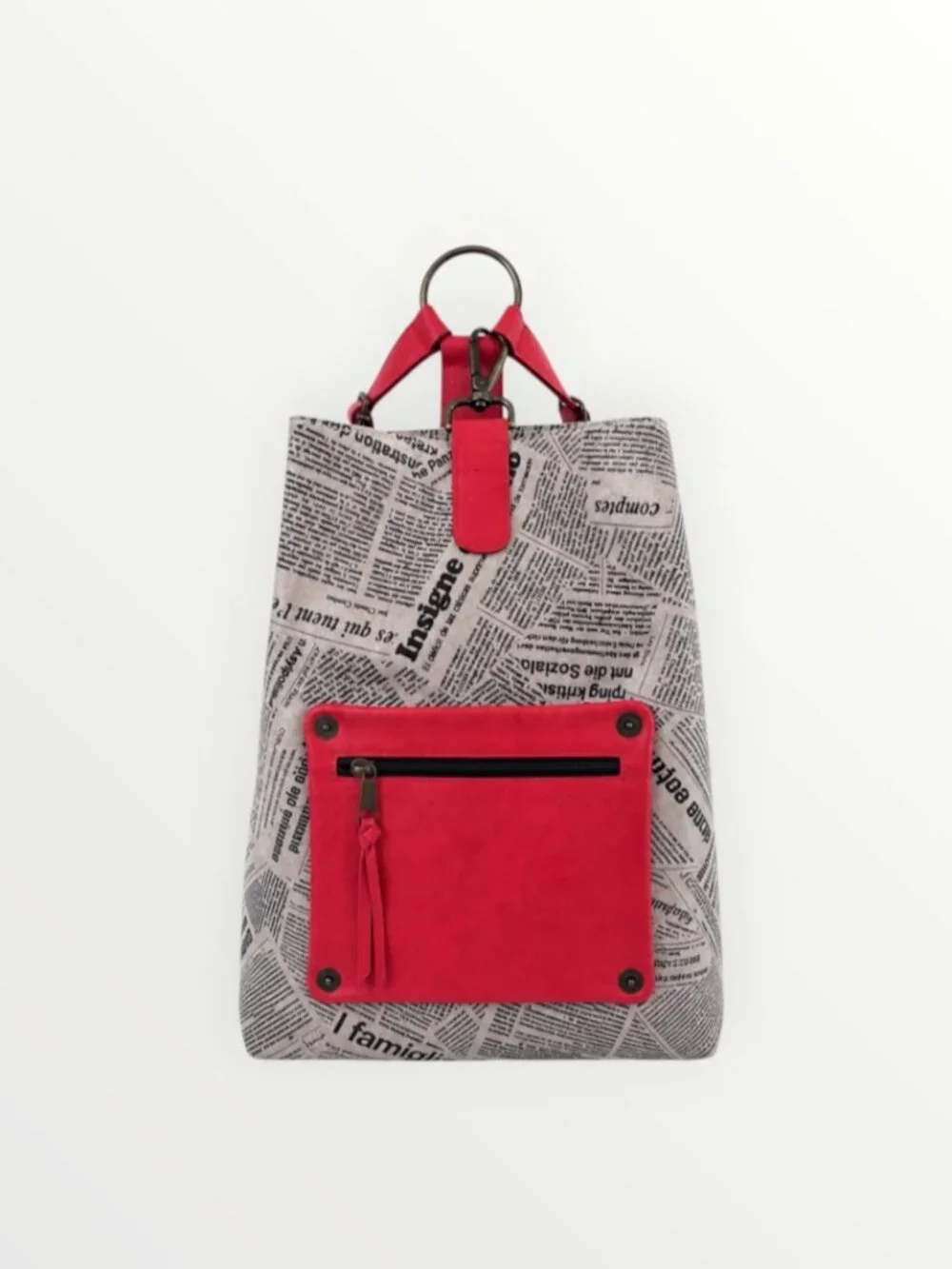 Maurizio Taiuti Newspaper Print Leather Backpack